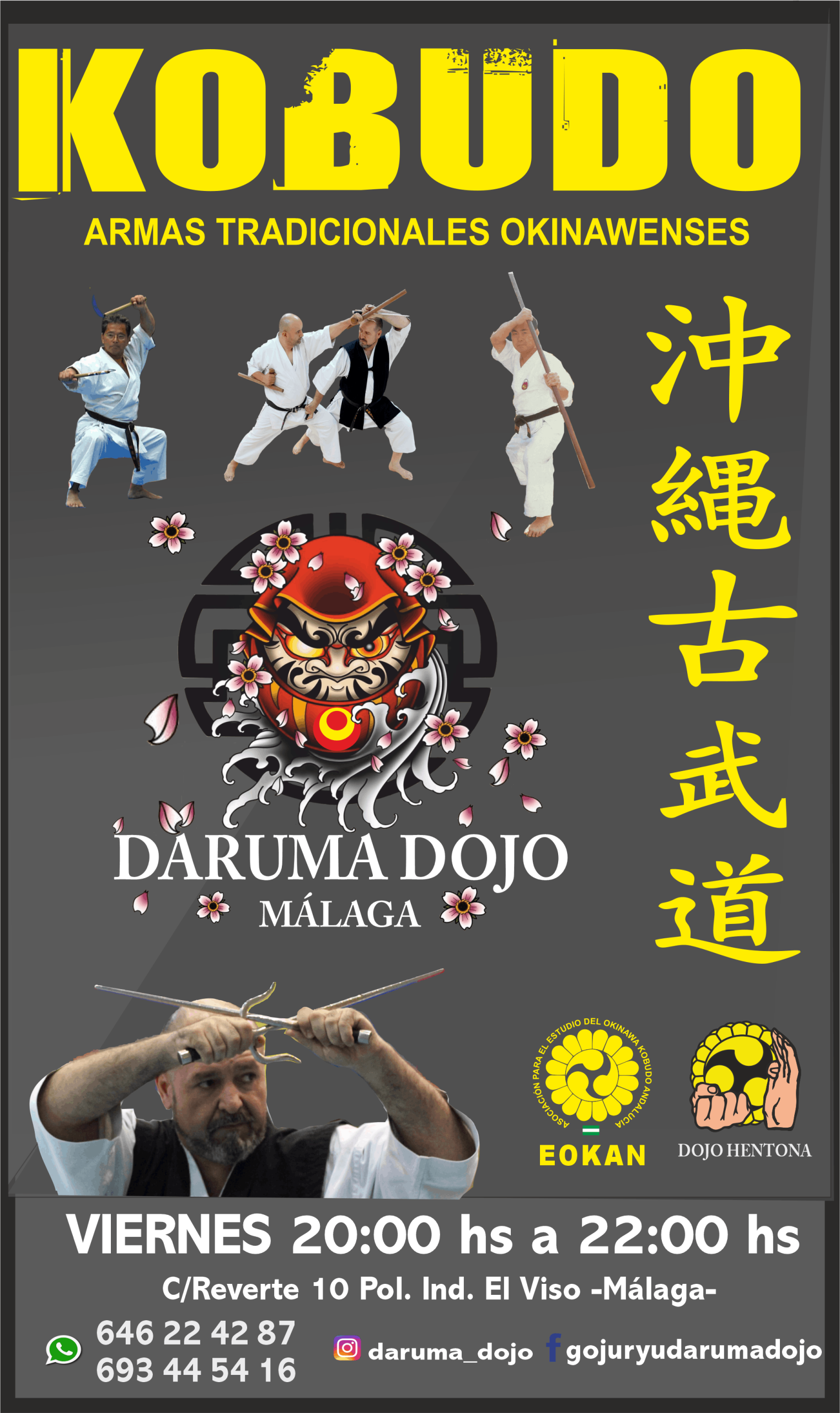 Entrenamiento de Kobudo Tradicional de Okinawa con armas tradicionales okinawenses en Daruma Dojo Málaga.